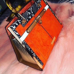 Snake print river island tote bag w gold panels